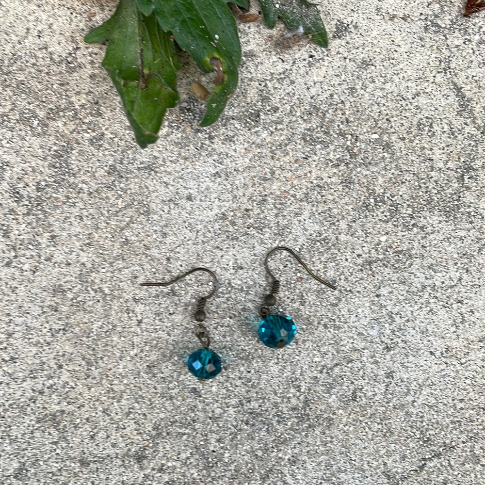 Teal Crystal Cut Beaded, Drop Earring